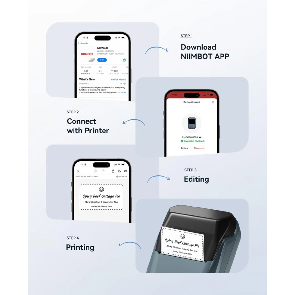 B1-BL-2 NIIMBOT smart θερμικός εκτυπωτής ετικετών B1, 203dpi, Bluetooth, μπλε - Image 3