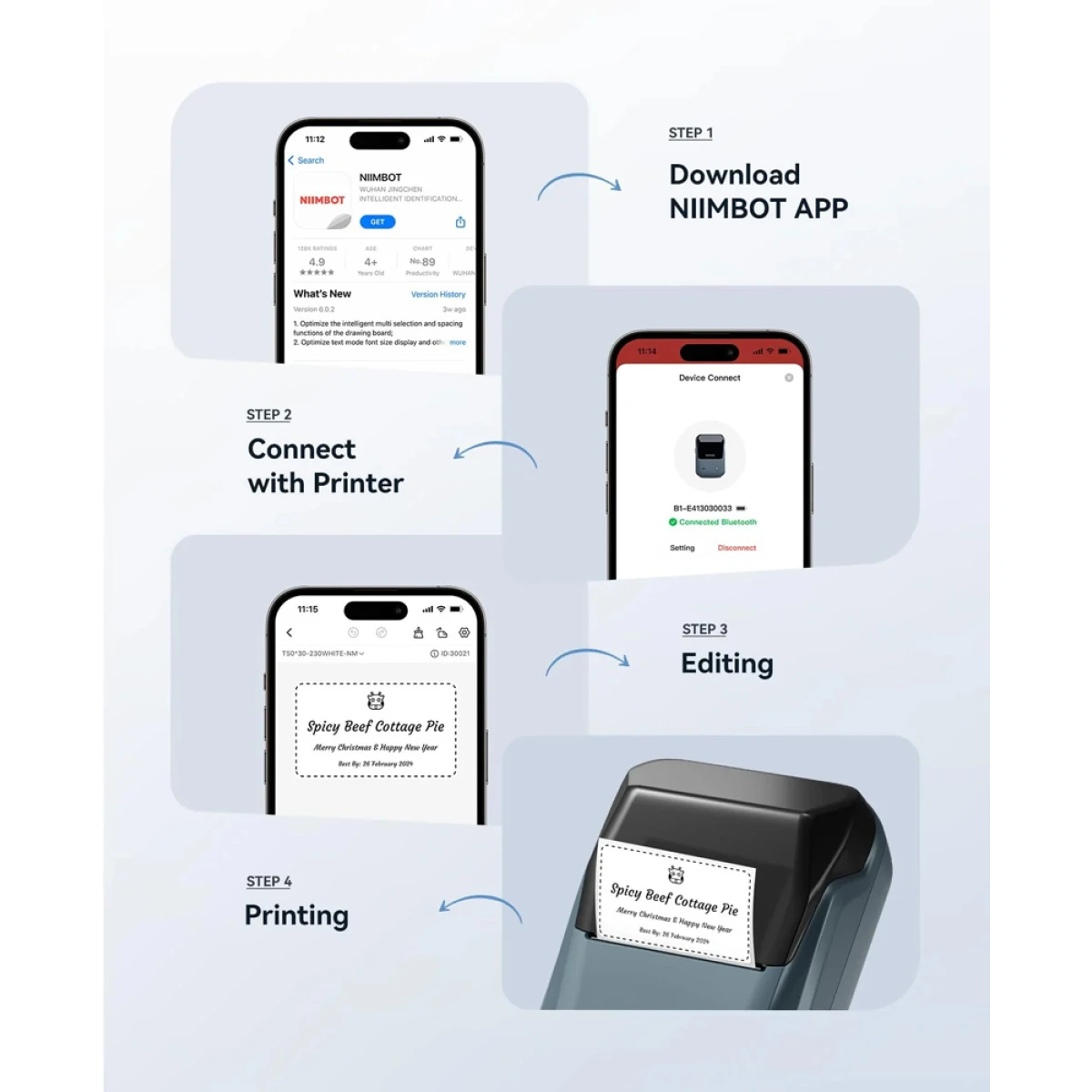 NIIMBOT smart θερμικός εκτυπωτής ετικετών B1, 203dpi, Bluetooth, μπλε - Image 3