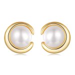 BAMOER σκουλαρίκια καρφωτά BSE1107 με λευκή πέρλα, ασήμι 925, χρυσό