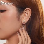 BAMOER σκουλαρίκια καρφωτά BSE1107 με λευκή πέρλα, ασήμι 925, χρυσό - Image 3
