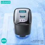 USAMS φορτιστής τοίχου US-CC229, USB & USB-C, 30W, GaN, μαύρος - Image 4