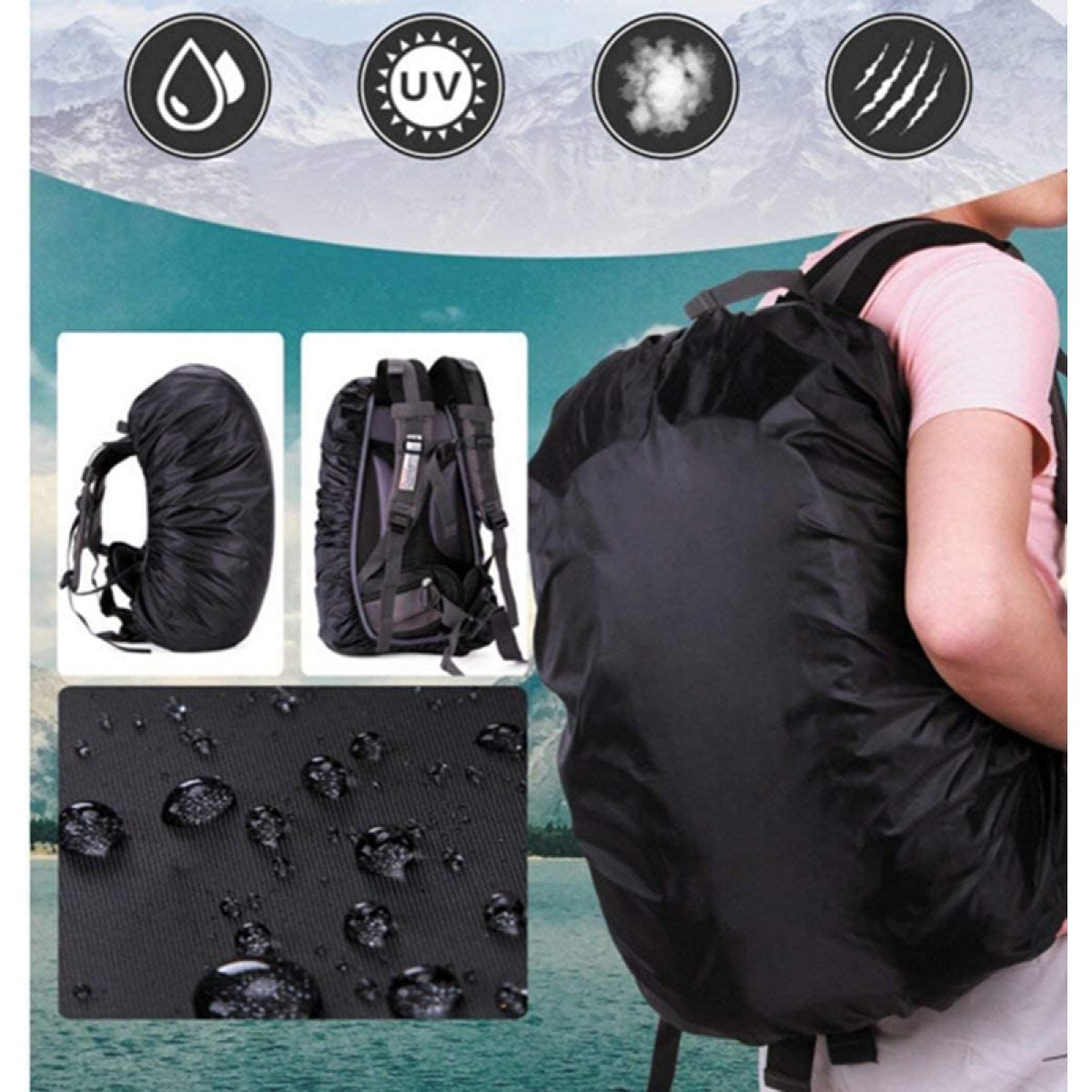 Κάλυμμα για τσάντα πλάτης DA25, αδιάβροχο, έως 45L, μαύρο - Image 3