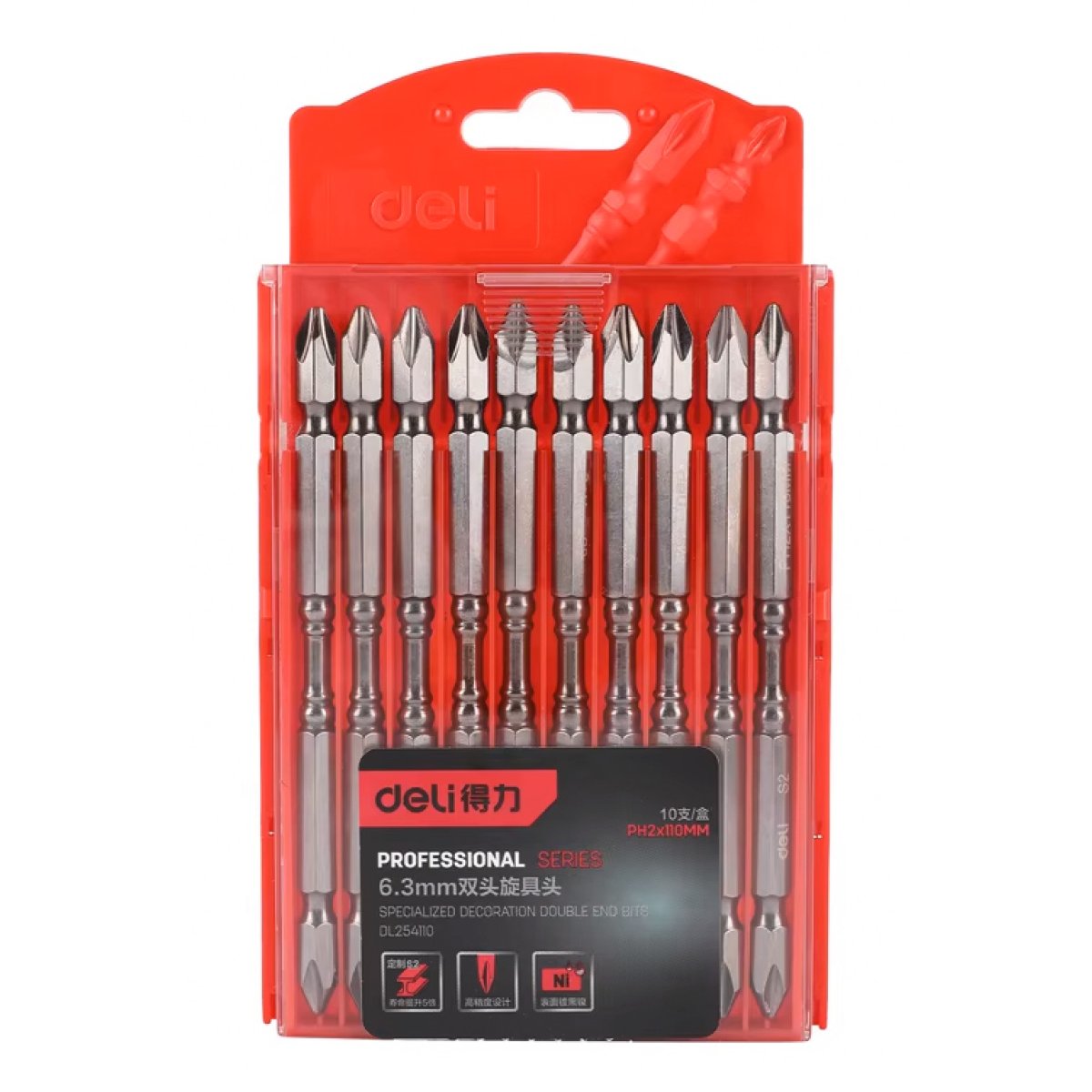 DL254110 DELI μύτες κατσαβιδιού DL254110 για δράπανο, σταυρωτές, PH2x110mm, 10τμχ - Image 1