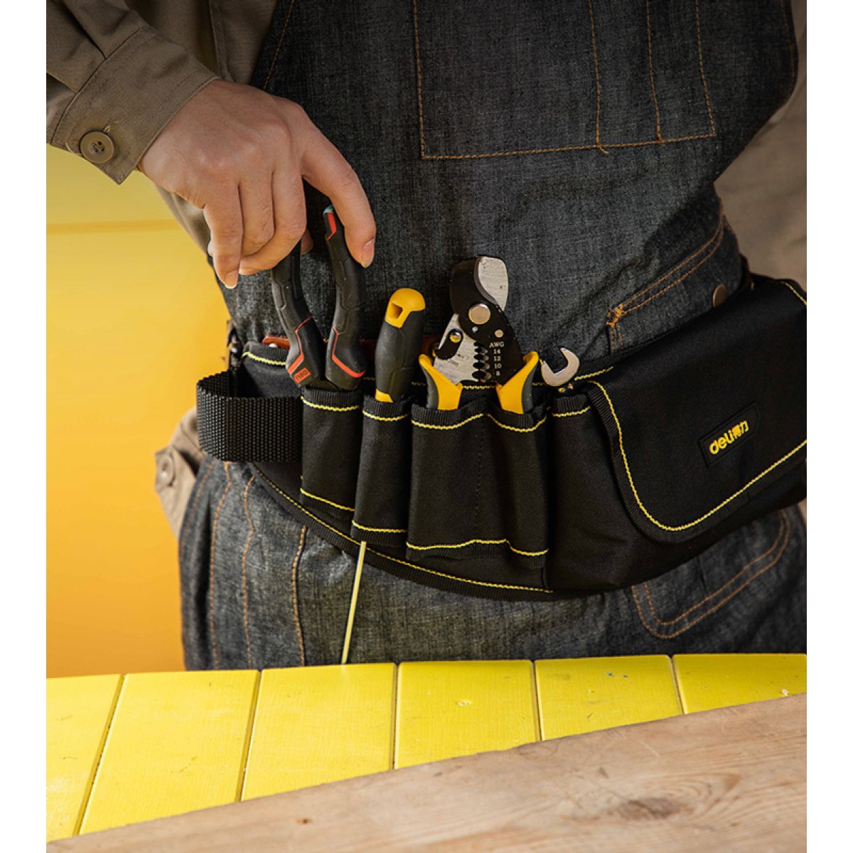 DELI εργαλειοθήκη μέσης DL5864, υφασμάτινη, 60x14.5x5cm, μαύρη - Image 2