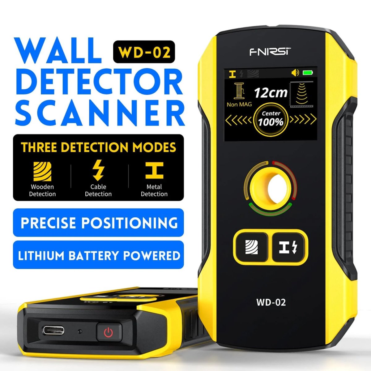 FNR-WD-02-1 FNIRSI ψηφιακός αναλυτής τοίχου WD-02, ανίχνευση μετάλλου/ξύλου/καλωδίων, επαναφορτιζόμενος - Image 2