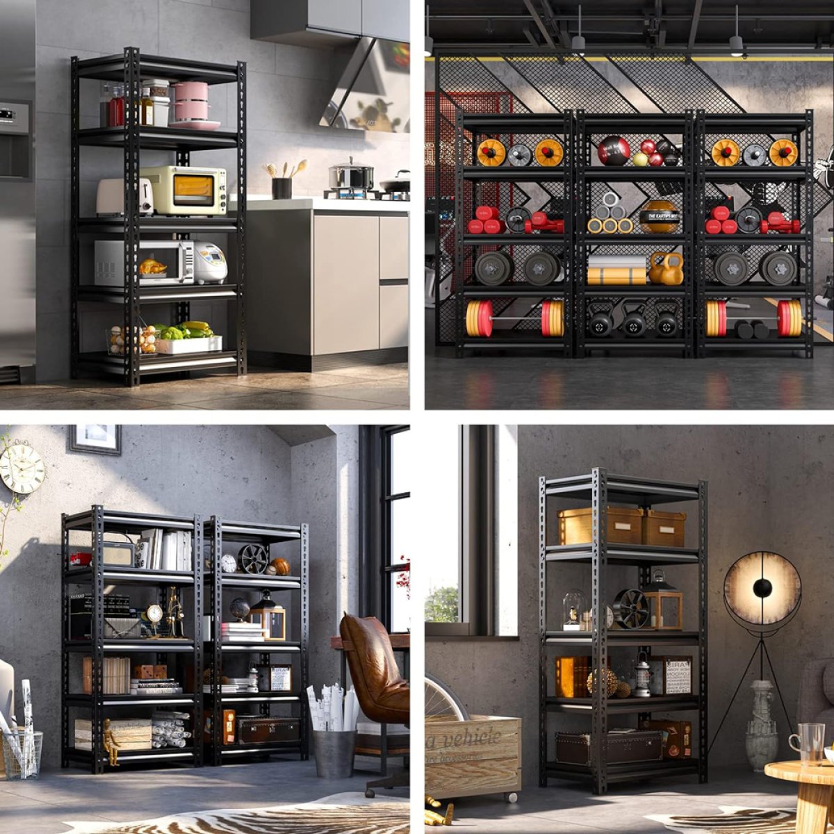 HOME USE μεταλλική ραφιέρα HUH-0198 με 5 ράφια, 90x40x183cm, μαύρη - Image 2