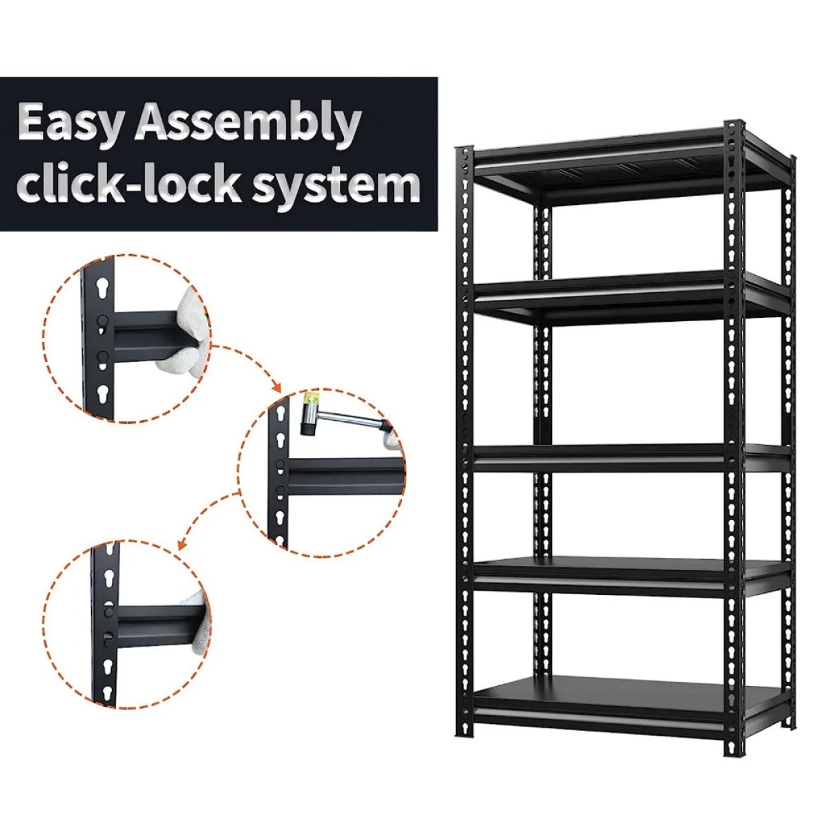 HOME USE μεταλλική ραφιέρα HUH-0198 με 5 ράφια, 90x40x183cm, μαύρη - Image 3