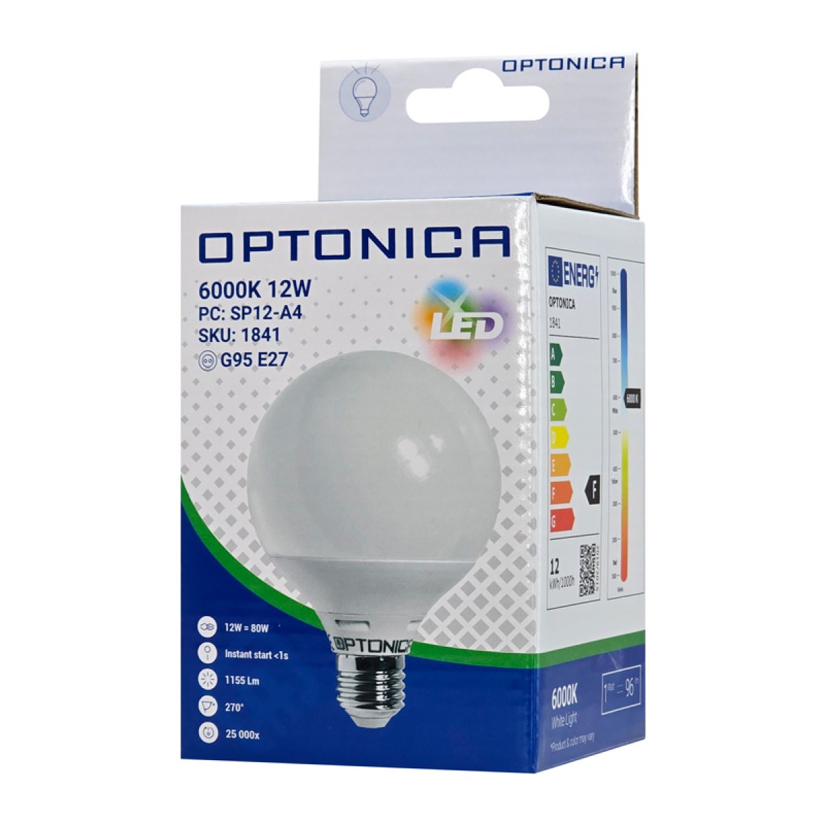 OPT-1841-2 OPTONICA LED λάμπα G95 1841, 12W, 6000K, E27, 1200lm - Image 3