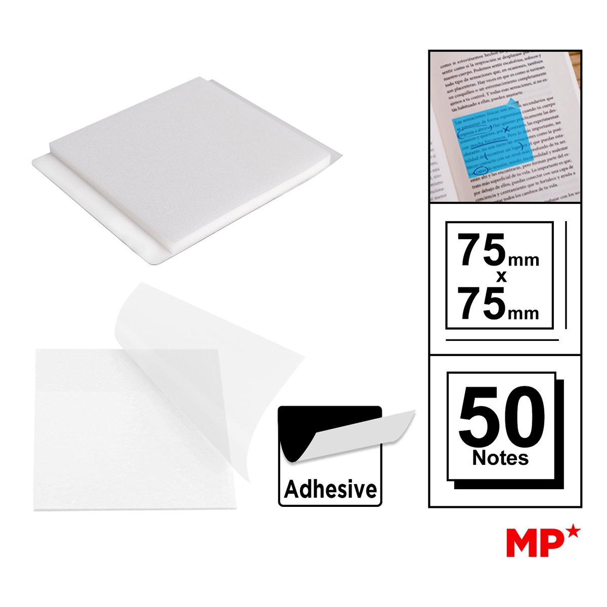 MP αυτοκόλλητα χαρτάκια σημειώσεων PN346-05, 75x75mm, διάφανα, 50τμχ - Image 2