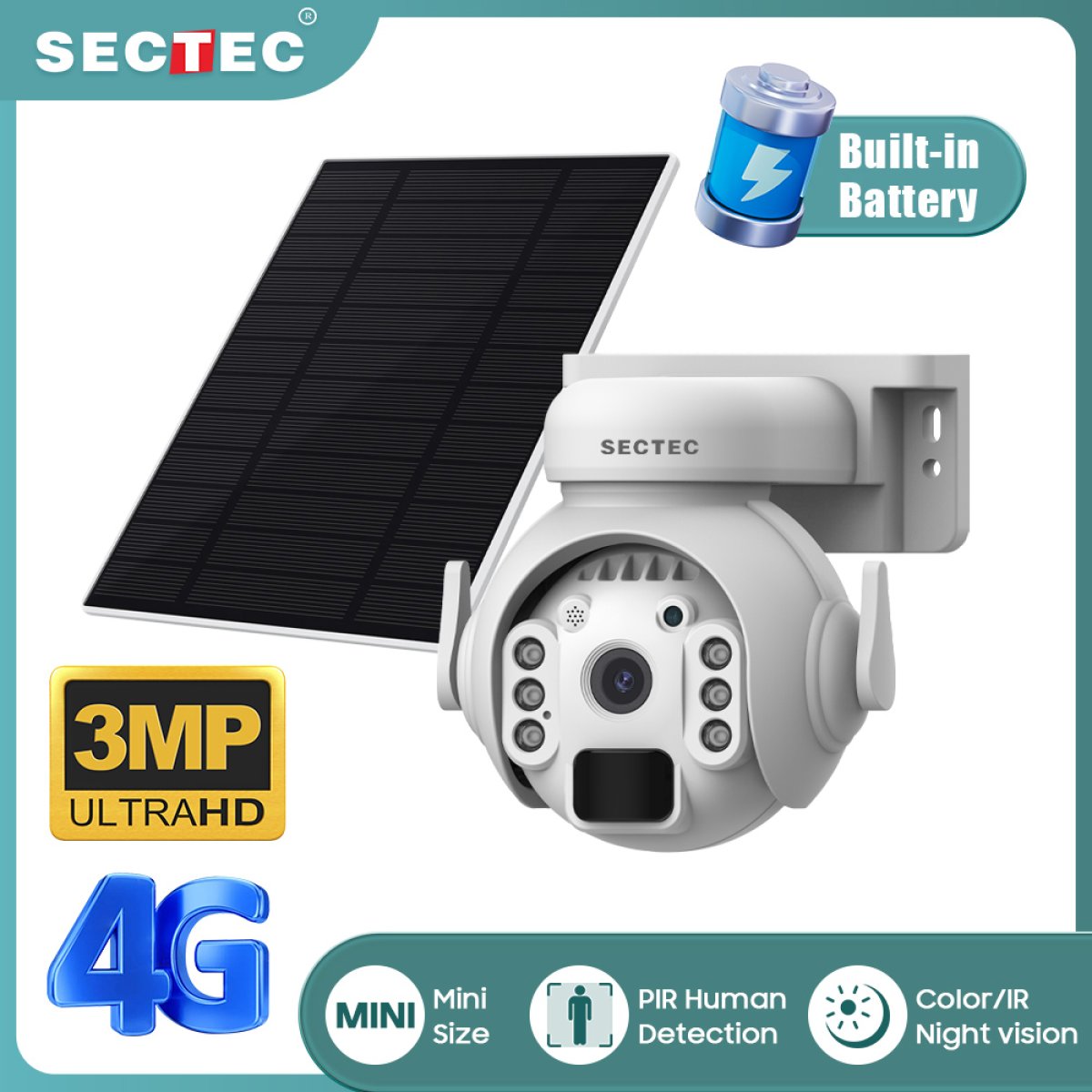 SECTEC smart ηλιακή κάμερα ST-515C-3M-4G-EU-5W, 3MP, 4G, SD, PTZ, IP65 - Image 2