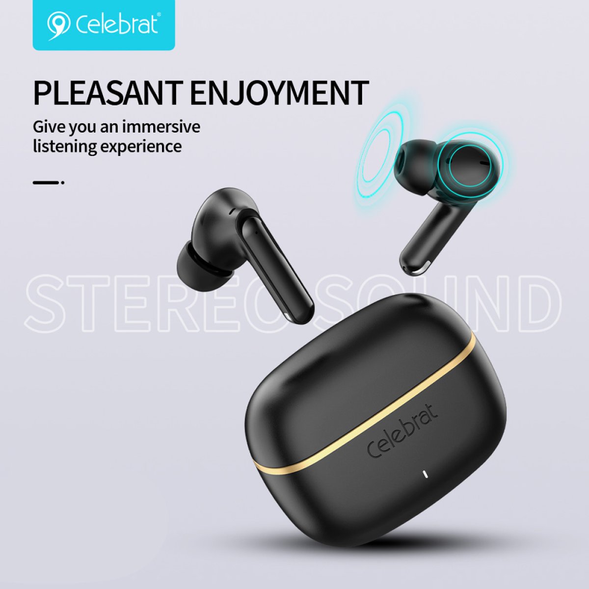 CELEBRAT earphones με θήκη φόρτισης WD03, True Wireless, 13mm, 30/300mAh, μαύρα - Image 3