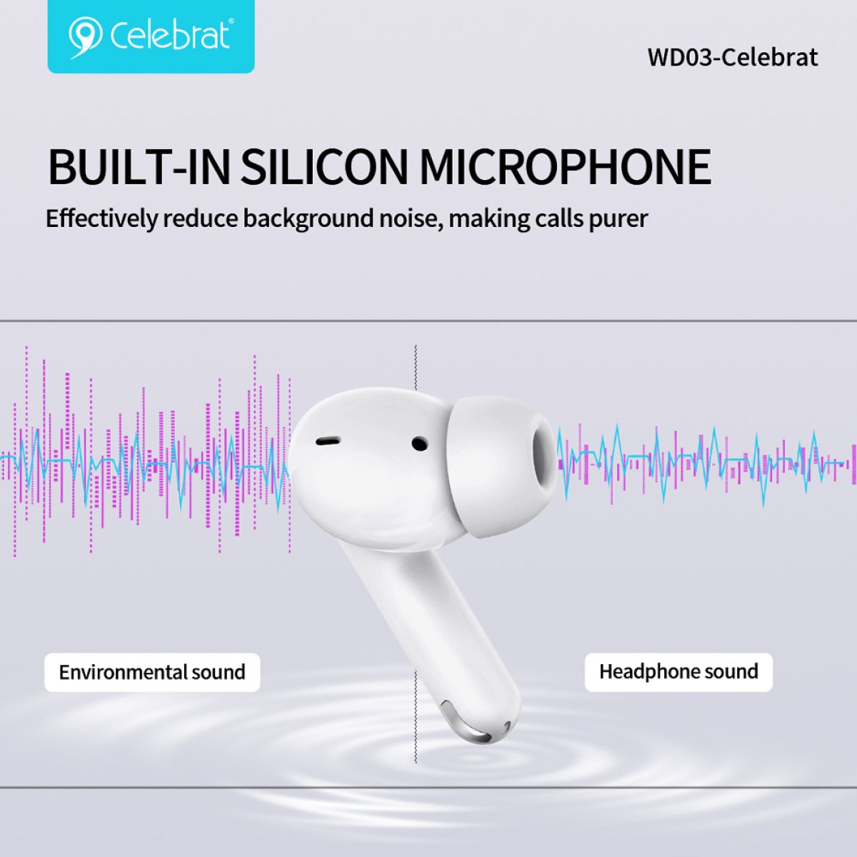 CELEBRAT earphones με θήκη φόρτισης WD03, True Wireless, 13mm, 30/300mAh, μαύρα - Image 4