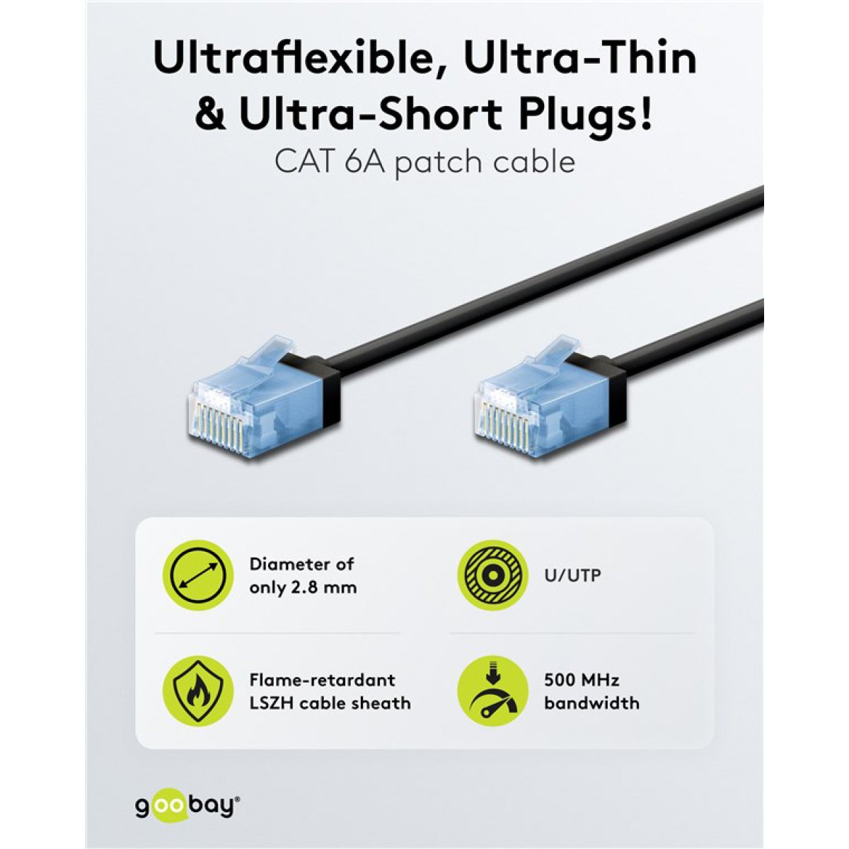 74238-1 GOOBAY καλώδιο δικτύου 74238, CAT 6A U/UTP, slim, copper, 500MHz, 3m, μαύρο - Image 2