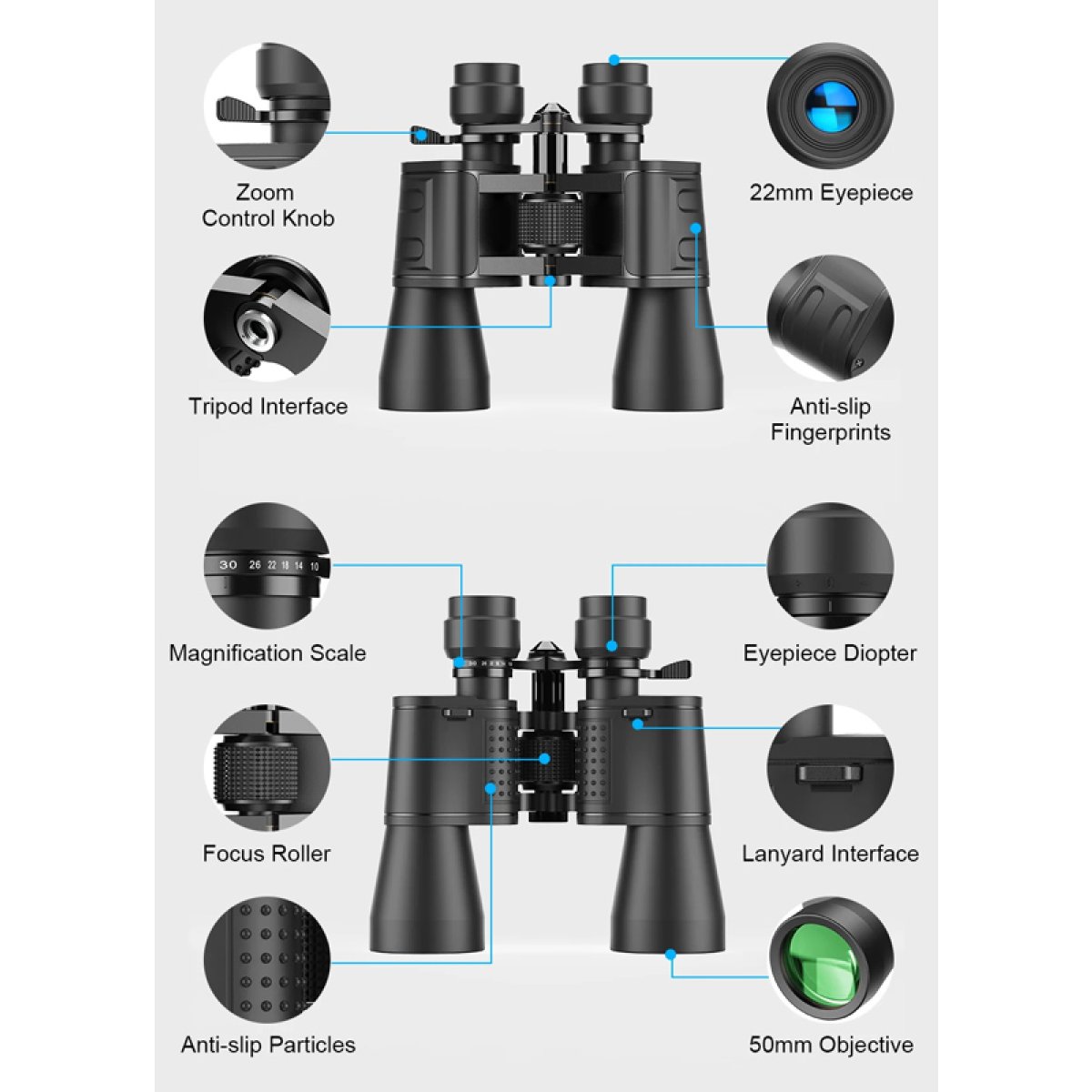 APL-PB10-30X50-6 APEXEL κιάλια APS-PB10-30X50, 10x-30x zoom, Φ 50mm, μαύρα - Image 7