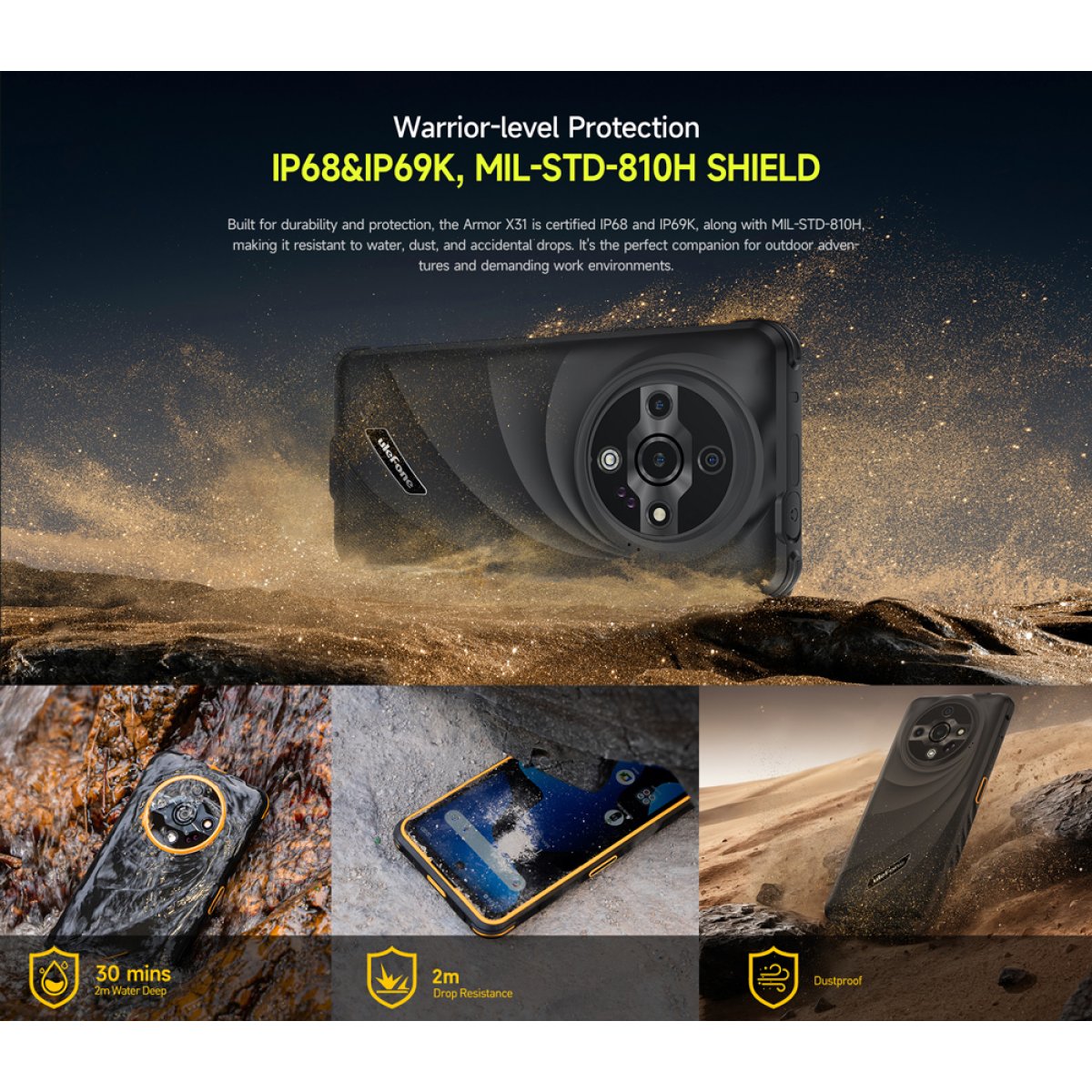 ULEFONE smartphone Armor X31, 6.56", 6/128GB, 6050mAh, IP68/IP69K, μαύρο - Image 7