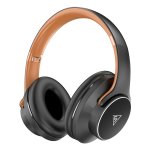 DOQAUS headphones DESIGN 1, ασύρματα & ενσύρματα, Φ40mm, 600mAh, μαύρα/καφέ