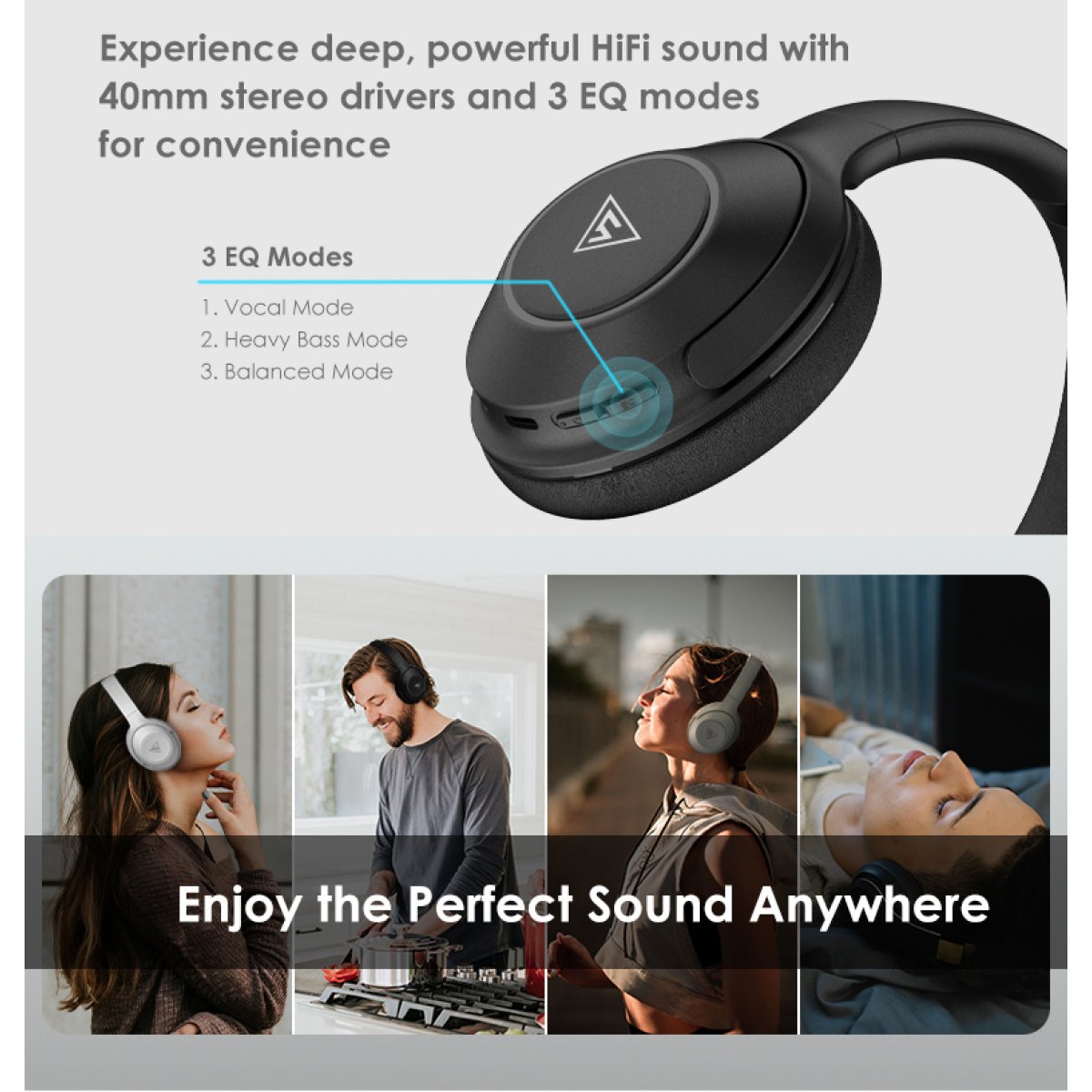 DOQAUS headphones FOCUS 5, ασύρματα & ενσύρματα, Φ40mm, 1000mAh, γκρι - Image 7