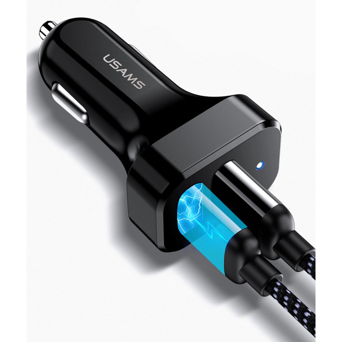 USAMS φορτιστής αυτοκινήτου C13 & καλώδιο type-C, 2x USB, 2.1A, μαύρο - Image 2