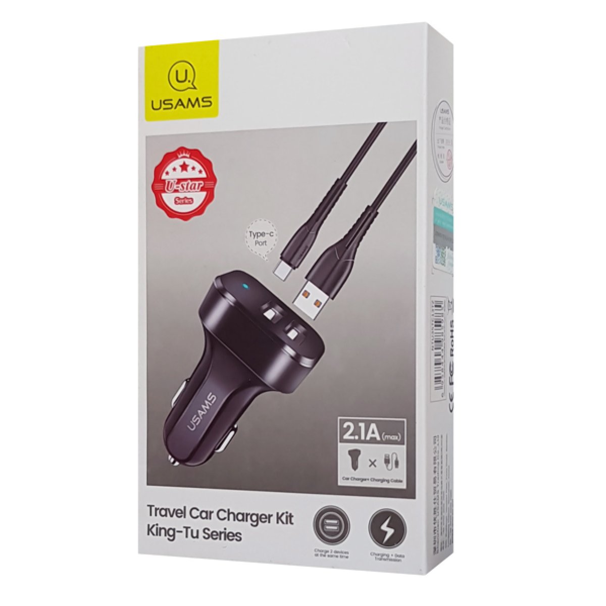 USAMS φορτιστής αυτοκινήτου C13 & καλώδιο type-C, 2x USB, 2.1A, μαύρο - Image 5