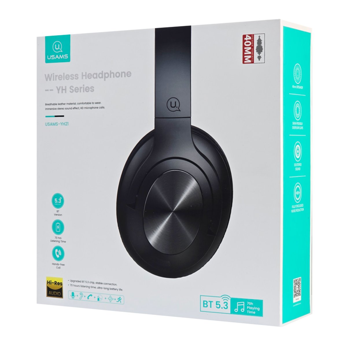 TDLYEJYS01-7 USAMS headphones YH21, ασύρματα & ενσύρματα, Φ40mm, 500mAh, μαύρα - Image 8