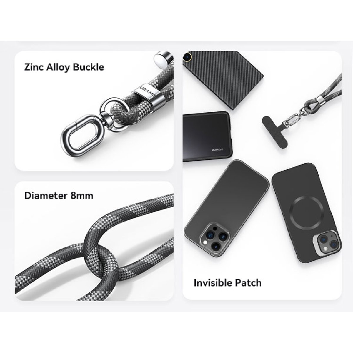 USAMS κορδόνι λαιμού για κινητά ZB316, 160cm, universal, μωβ - Image 3