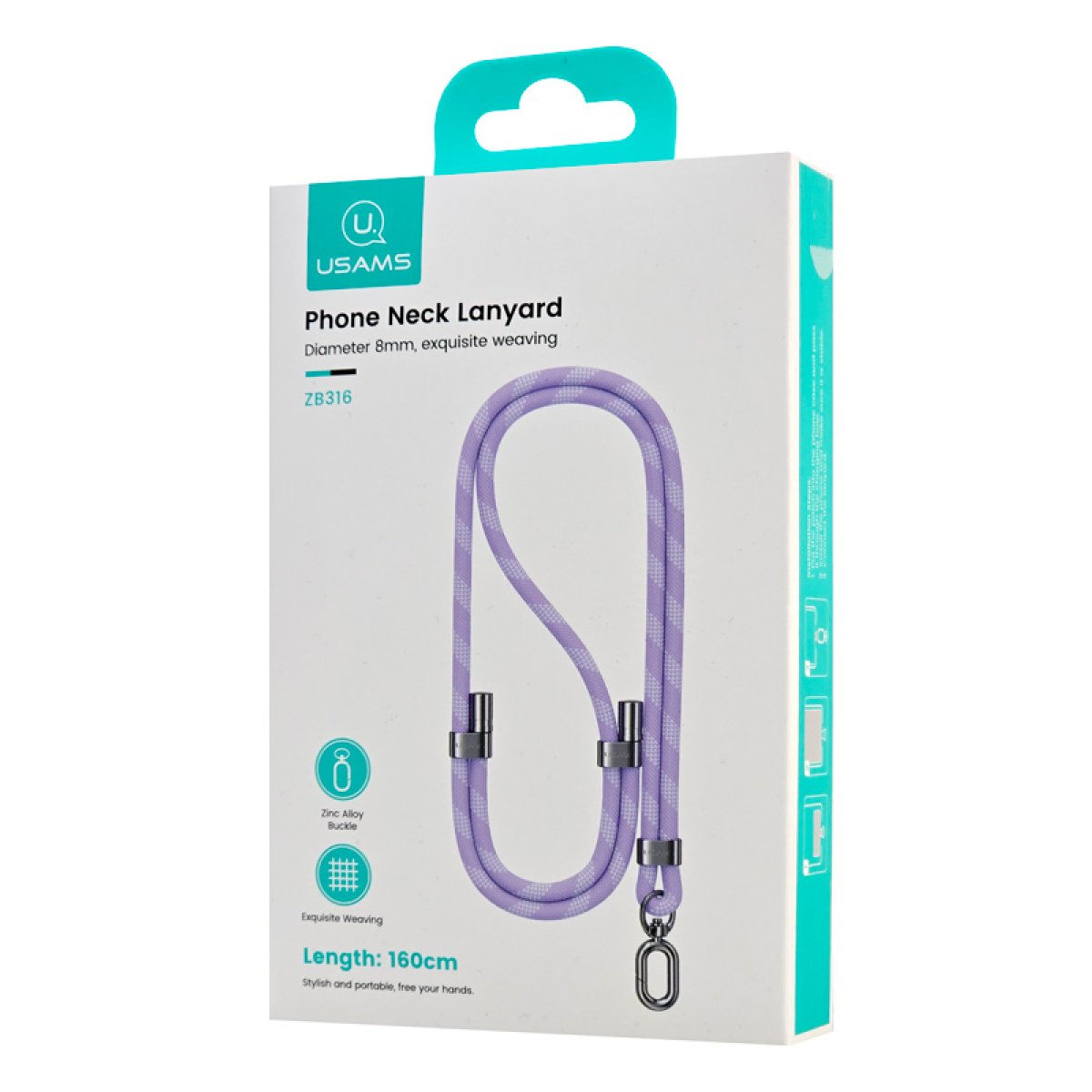USAMS κορδόνι λαιμού για κινητά ZB316, 160cm, universal, μωβ - Image 6