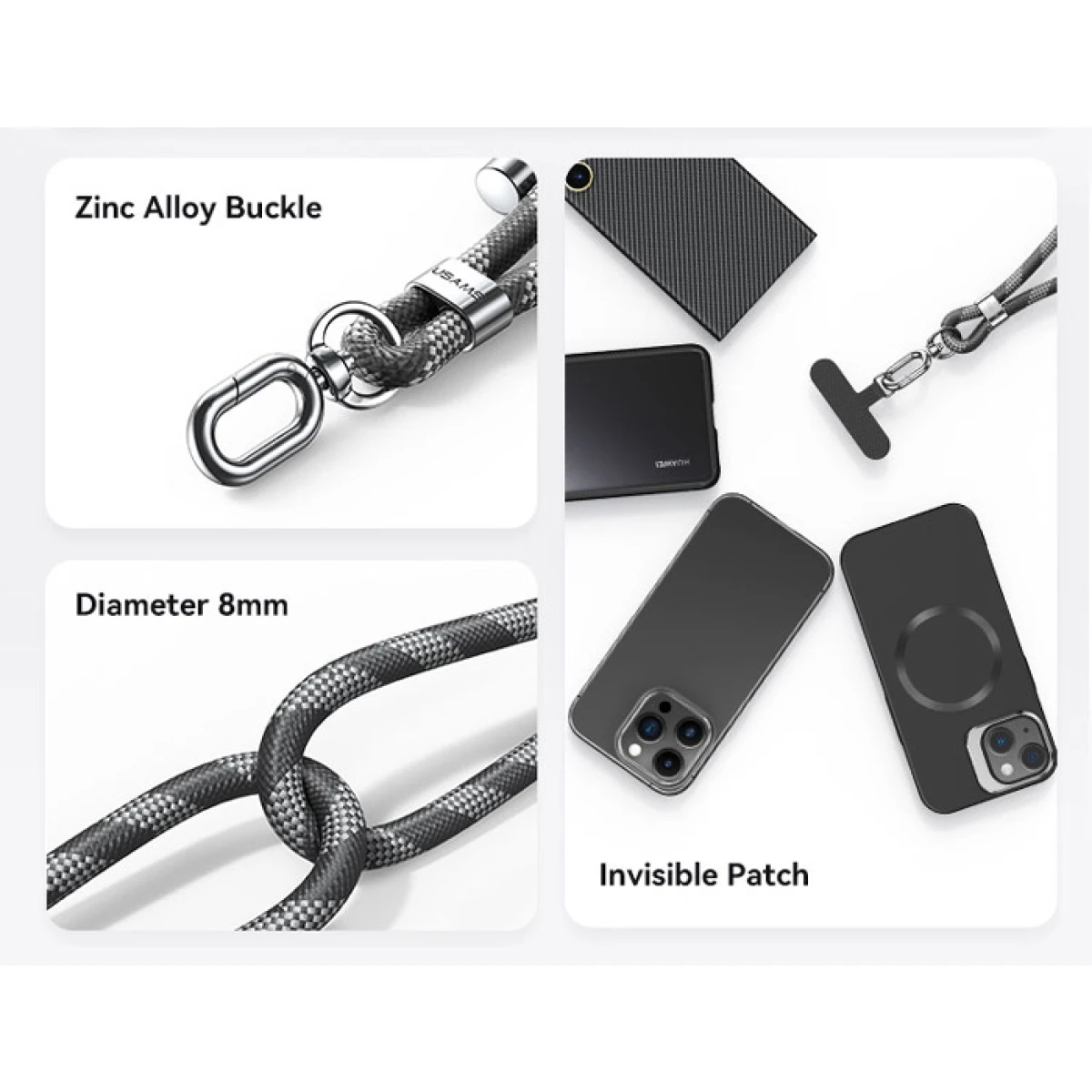 USAMS κορδόνι λαιμού για κινητά ZB316, 160cm, universal, μπλε - Image 3