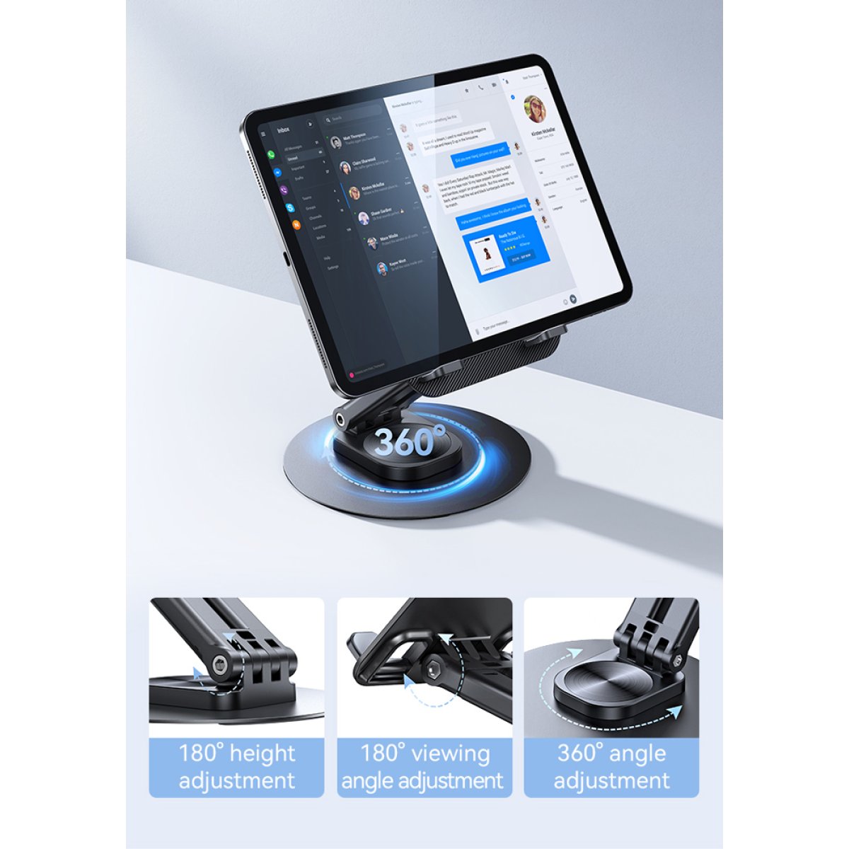 ZJ80ZJ01-3 USAMS επιτραπέζια βάση για tablet ZJ080 έως 12", foldable, μαύρη - Image 4