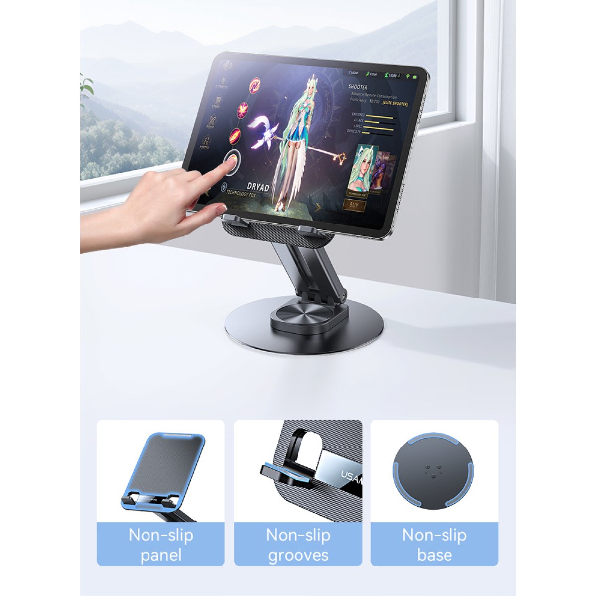 ZJ80ZJ01-5 USAMS επιτραπέζια βάση για tablet ZJ080 έως 12", foldable, μαύρη - Image 6