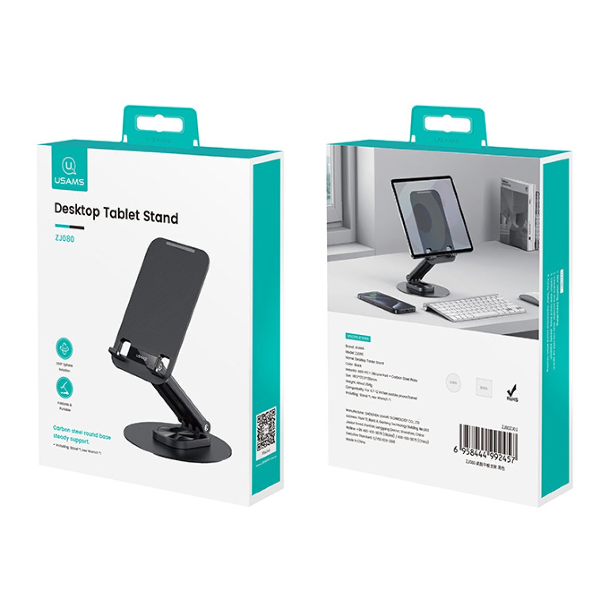 ZJ80ZJ01-9 USAMS επιτραπέζια βάση για tablet ZJ080 έως 12", foldable, μαύρη - Image 10