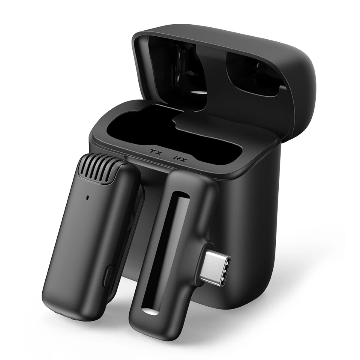 APEXEL ασύρματο μικρόφωνο APL-MIC007 με θήκη φόρτισης, USB-C, 2.4GHz, μαύρο - Image 1