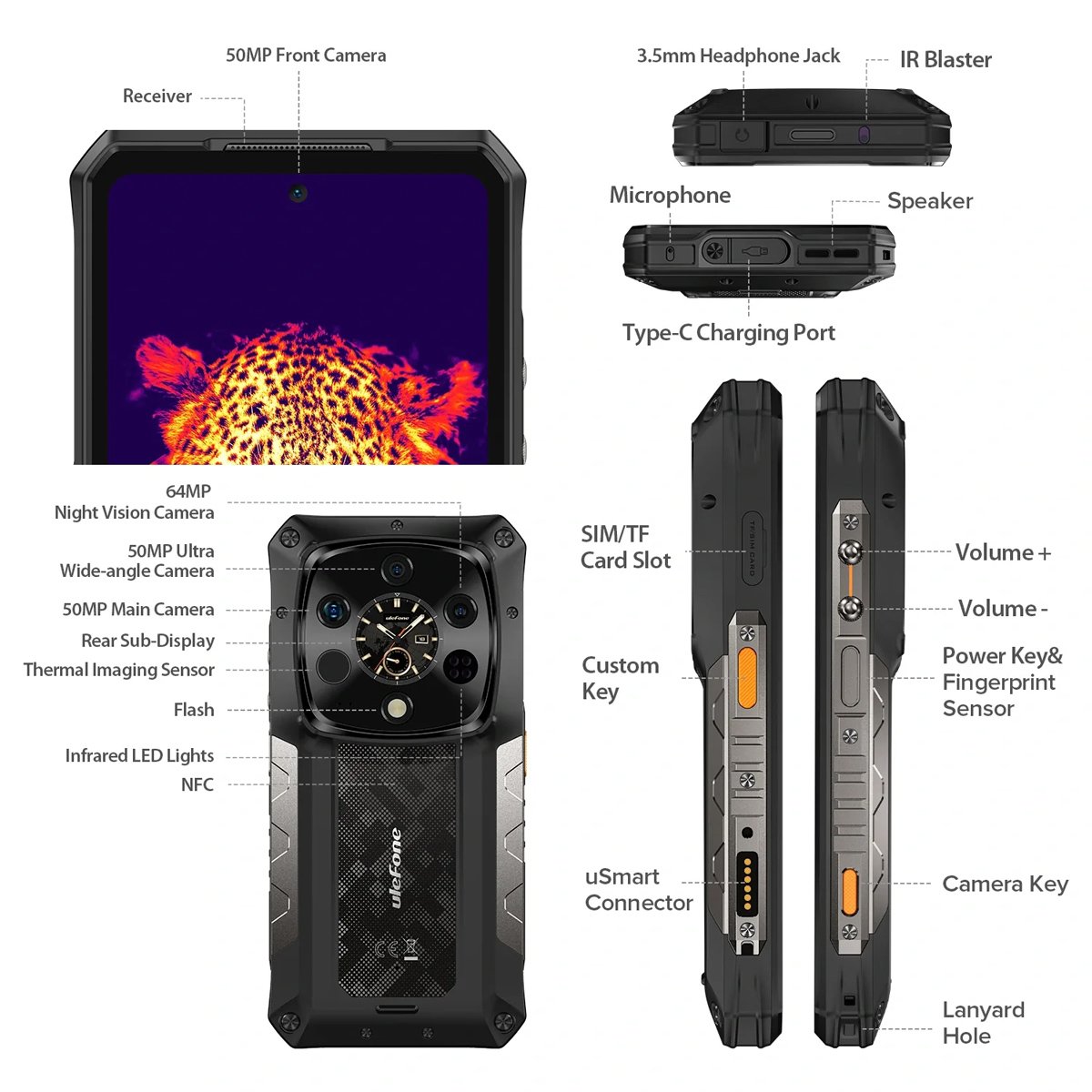 ULEFONE smartphone Armor 28 Ultra Thermal, 6.67" & 1.04, 16/1TB, 5G, 10600mAh, IP68/IP69K, μαύρο - Image 8