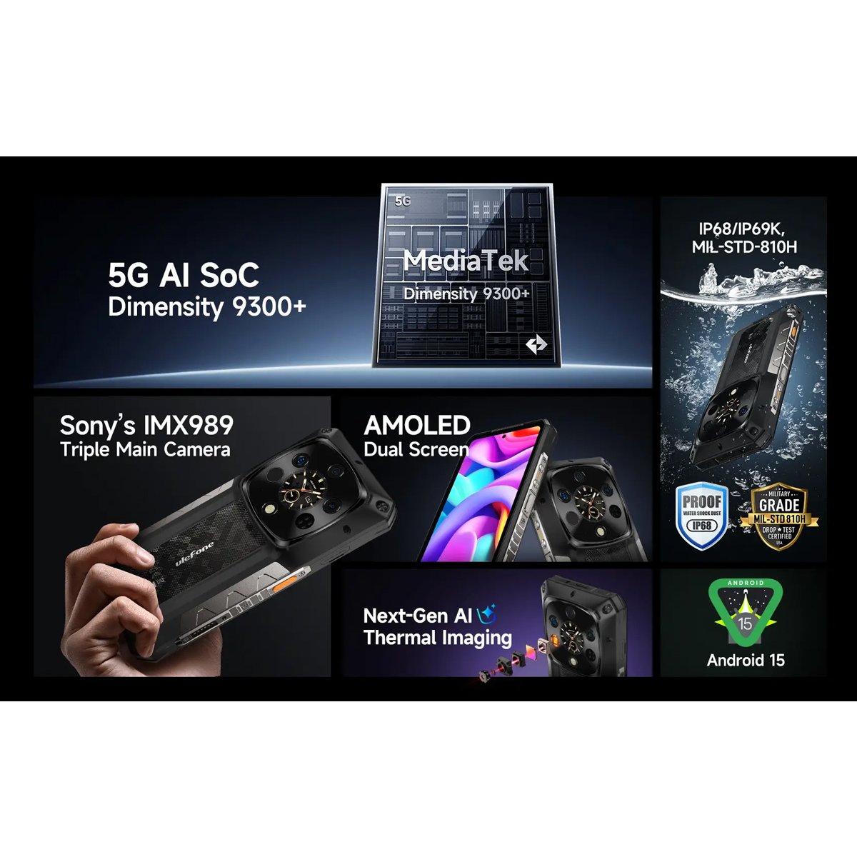 ULEFONE smartphone Armor 28 Ultra Thermal, 6.67" & 1.04, 16/1TB, 5G, 10600mAh, IP68/IP69K, μαύρο - Image 10