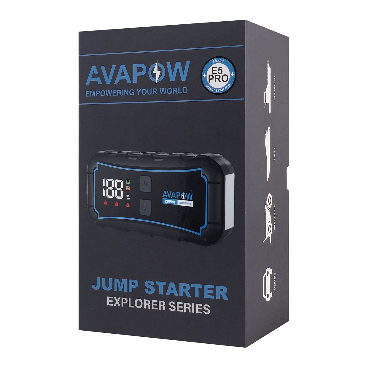 AVAPOW εκκινητής μπαταρίας αυτοκινήτου E5 Pro με φακό, 12V/2000A, 12000mAh - Image 7