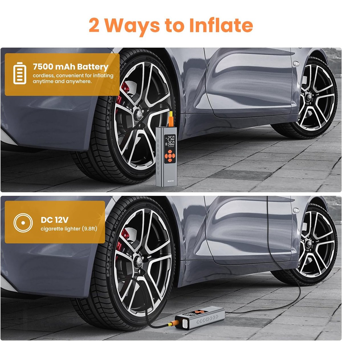 NEXPOW συμπιεστής αέρος αυτοκινήτου MS22C-003 με φακό, 7500mAh, 150PSI - Image 2