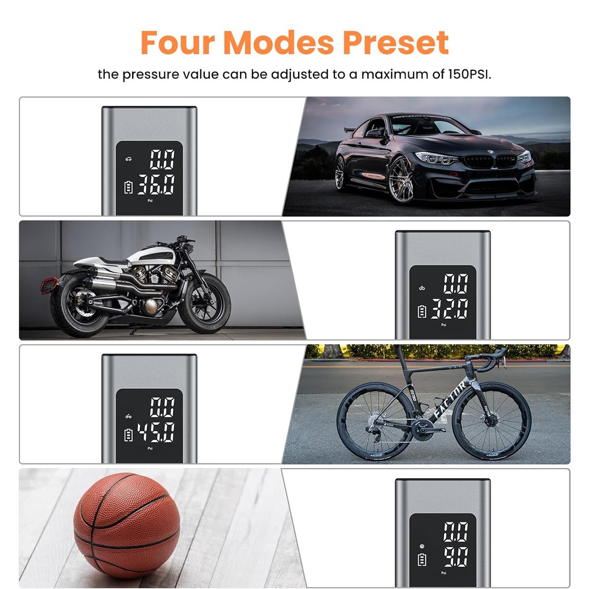 NEXPOW συμπιεστής αέρος αυτοκινήτου MS22C-003 με φακό, 7500mAh, 150PSI - Image 3