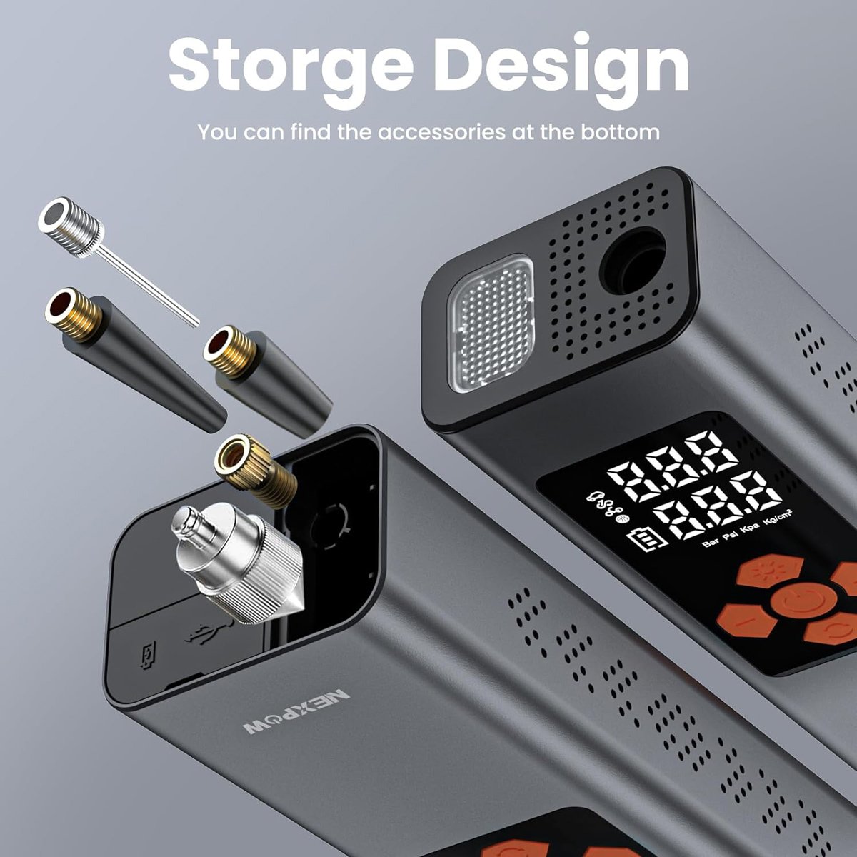 NEXPOW συμπιεστής αέρος αυτοκινήτου MS22C-003 με φακό, 7500mAh, 150PSI - Image 8