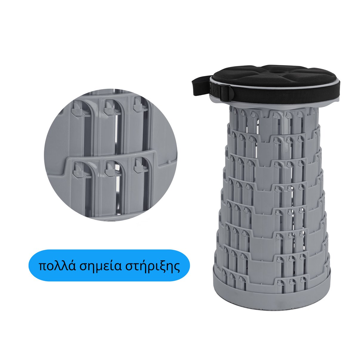 POWERTECH πτυσσόμενο καρεκλάκι HUH-0236 με μαξιλάρι, αντοχή έως 250kg, 25.5x45cm, γκρι - Image 3