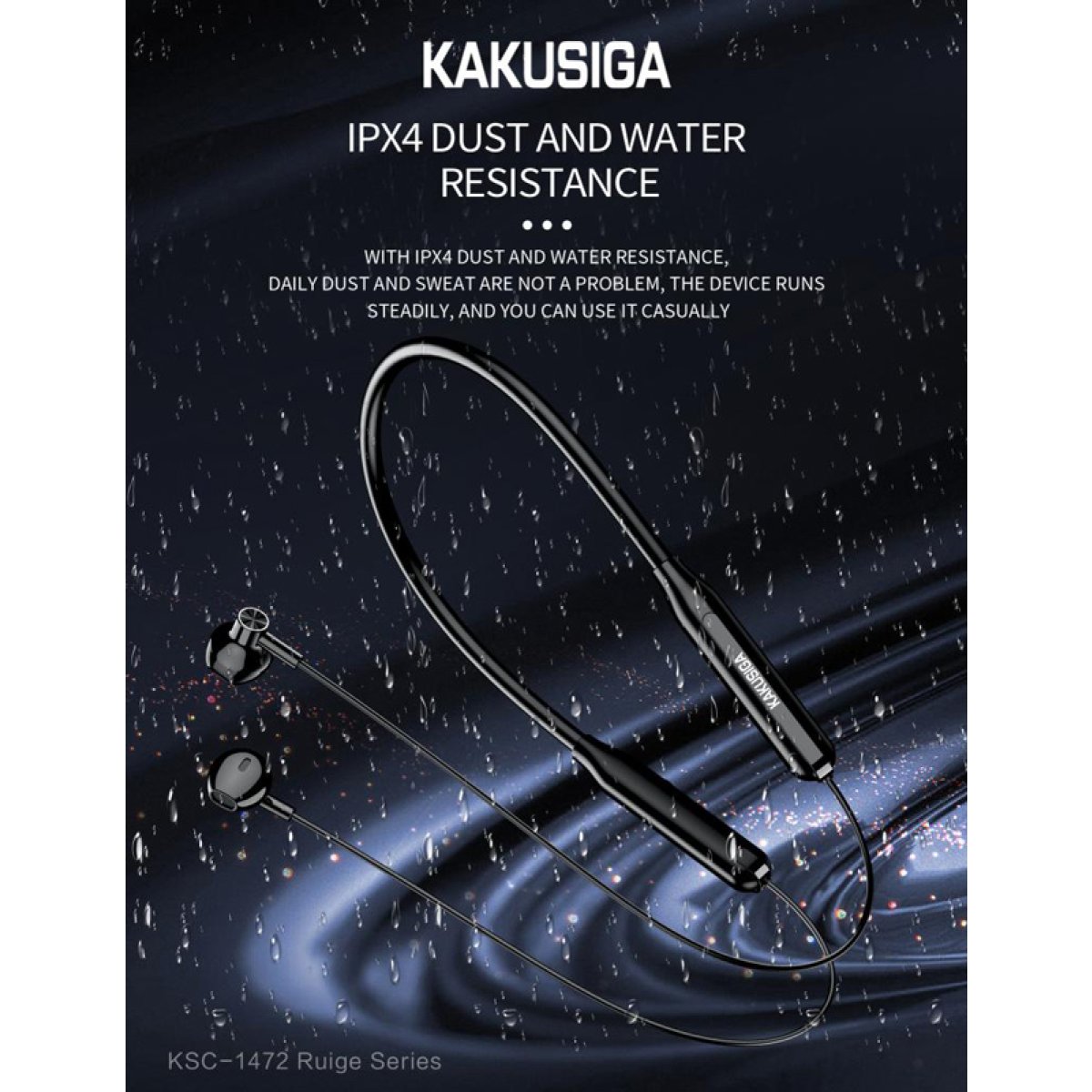 KSC-1472-3 KAKUSIGA earphones KSC-1472 με μαγνήτη, Bluetooth, 10mm, 130mAh, μαύρα - Image 4