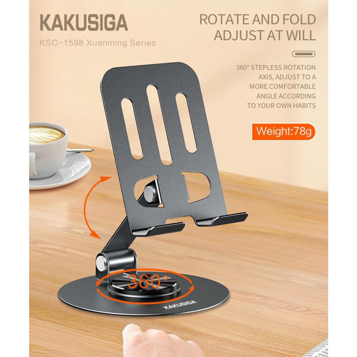 KSC-1598-1 KAKUSIGA επιτραπέζια βάση smartphone KSC-1598, foldable, μαύρη - Image 2