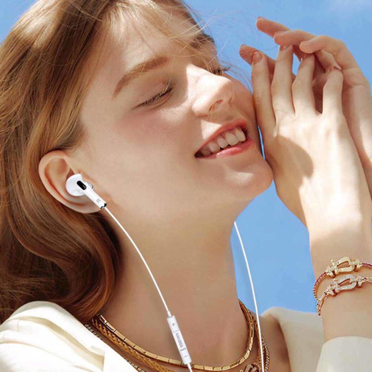 KSC-727-1 KAKUSIGA earphones με μικρόφωνο KSC-727, USB-C σύνδεση, 14.2mm, 1.2m, λευκά - Image 2