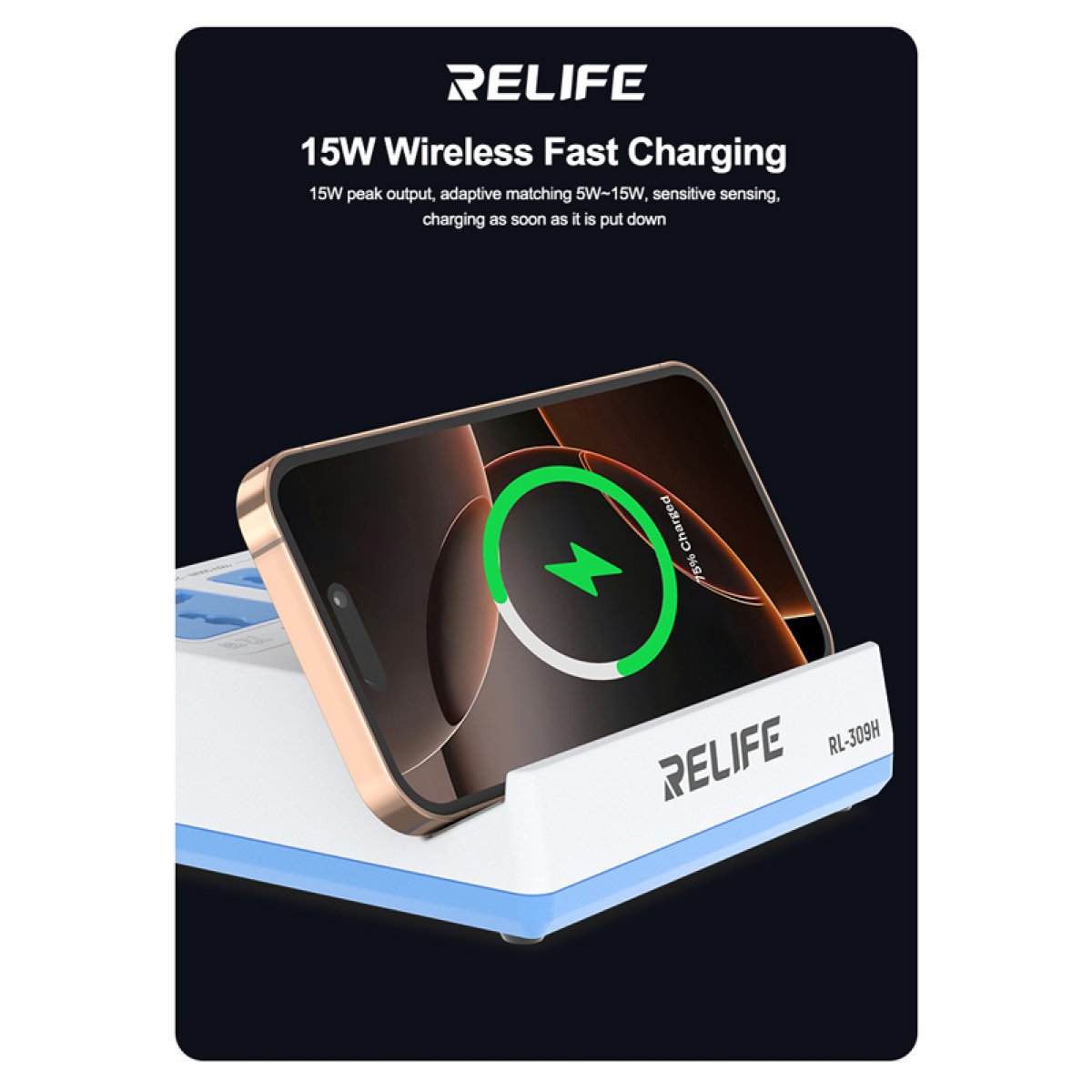 RELIFE σταθμός φόρτισης RL-309H, USB/3x USB-C/3x DC/wireless, 72W, λευκός - Image 3