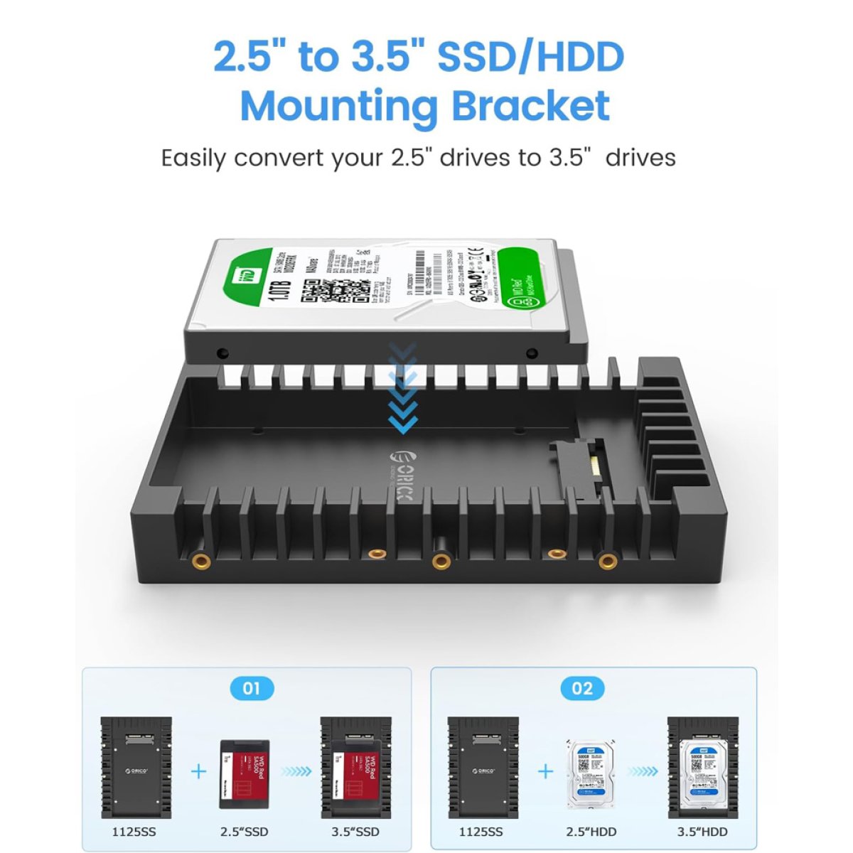 ORICO tray 3.5" για 2.5" HDD/SSD 1125SS-V1, 6Gbps, μαύρο - Image 2