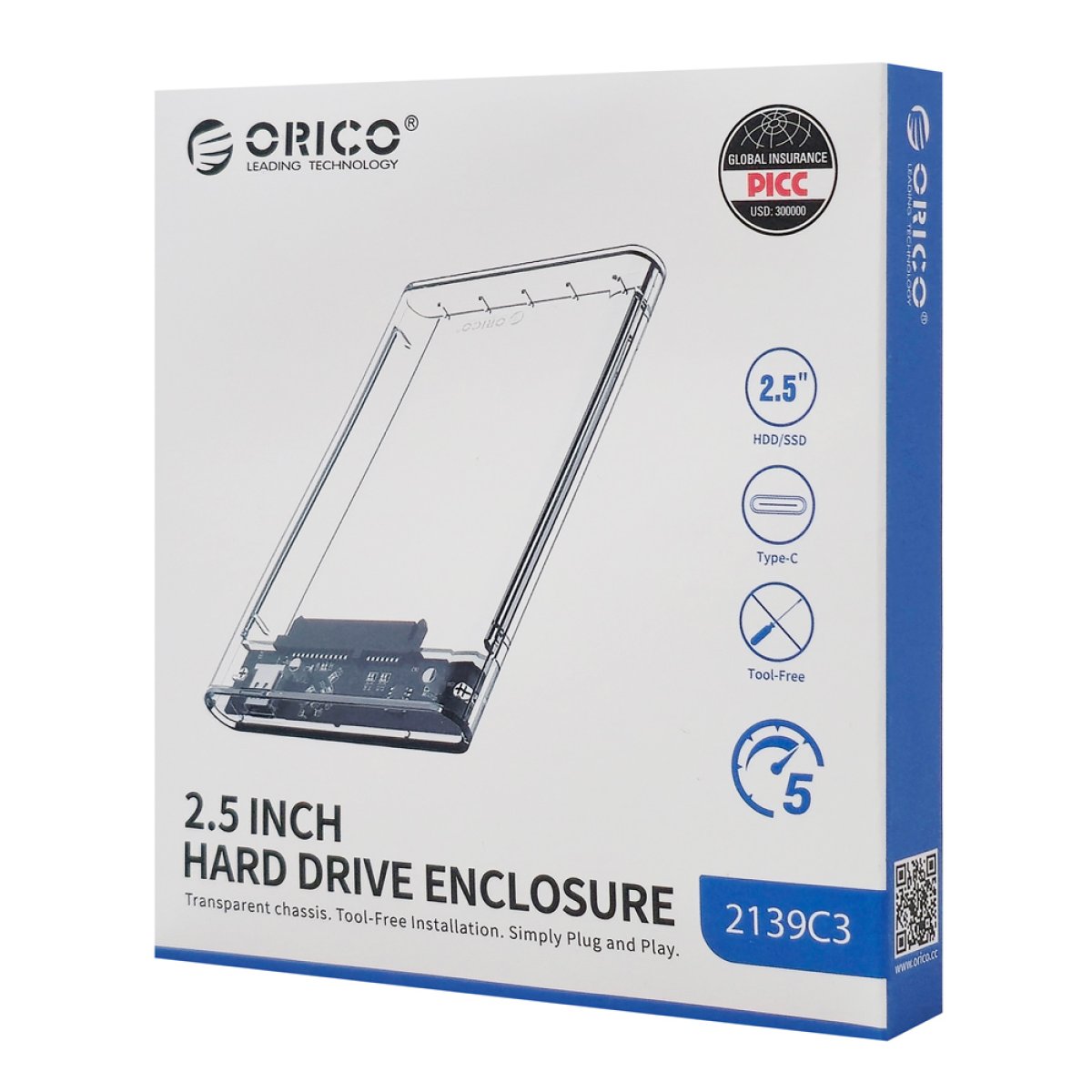 ORICO θήκη για 2.5" SATA HDD/SSD 2139C3, 5Gbps, διάφανη - Image 8