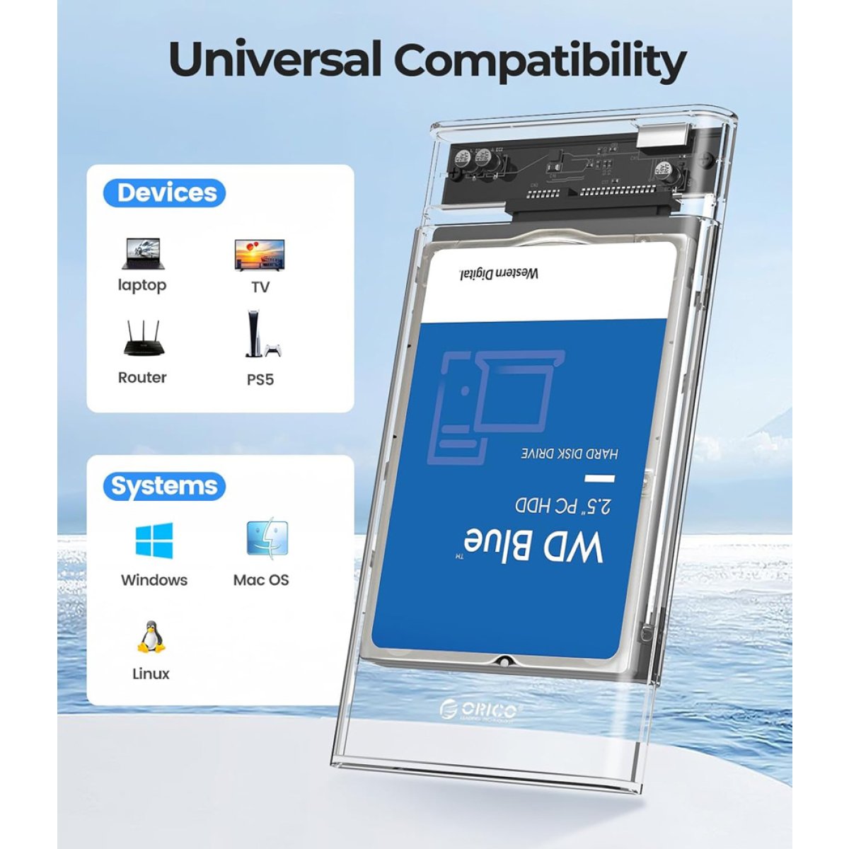 ORICO θήκη για 2.5" SATA HDD/SSD 2139U3, 5Gbps, διάφανη - Image 6