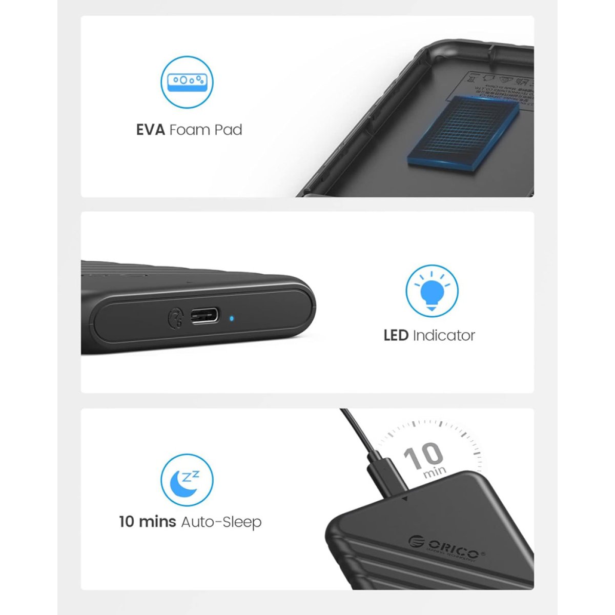 ORICO θήκη για 2.5" SATA HDD/SSD 25PW1C-C3, 5Gbps, μαύρη - Image 3