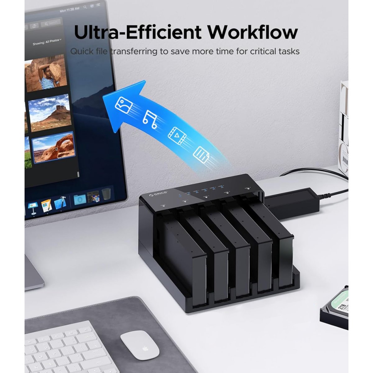 ORICO docking station για 2.5" ή 3.5" SATA HDD/SSD 6558US3-C, 5 θέσεων, 5Gbps, clone function, μαύρο - Image 2