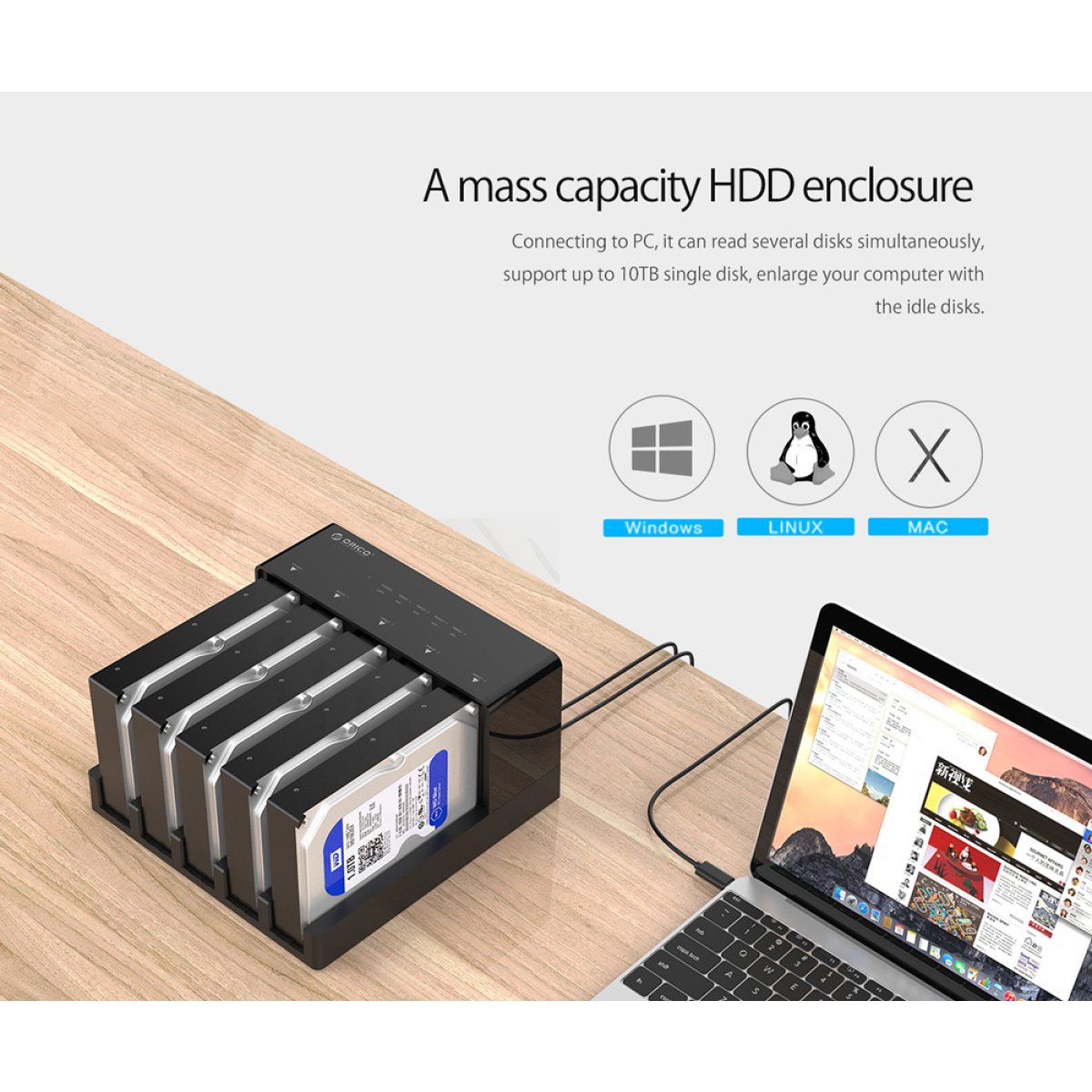 ORICO docking station για 2.5" ή 3.5" SATA HDD/SSD 6558US3-C, 5 θέσεων, 5Gbps, clone function, μαύρο - Image 5