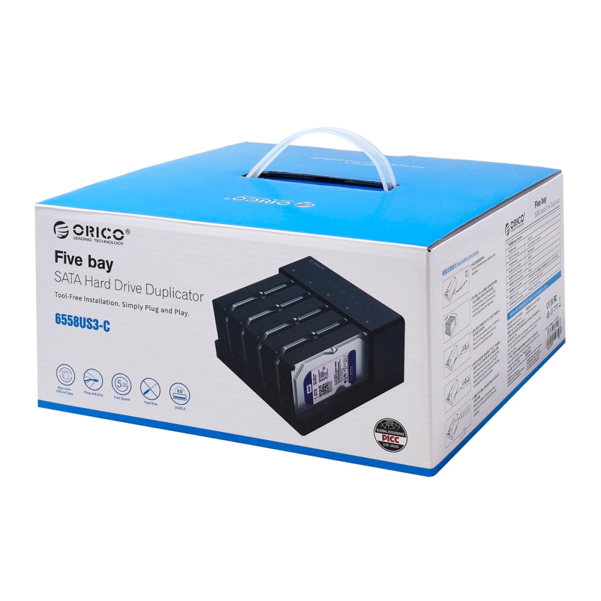 ORICO docking station για 2.5" ή 3.5" SATA HDD/SSD 6558US3-C, 5 θέσεων, 5Gbps, clone function, μαύρο - Image 6