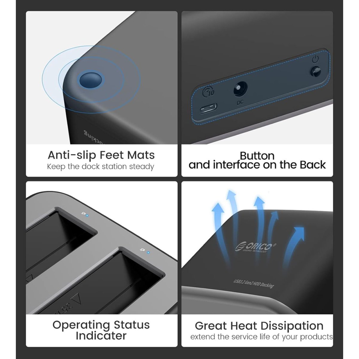 ORICO docking station για 2.5" ή 3.5" SATA HDD/SSD 6829C3-V1, 2 θέσεων, 5Gbps, μαύρο - Image 3